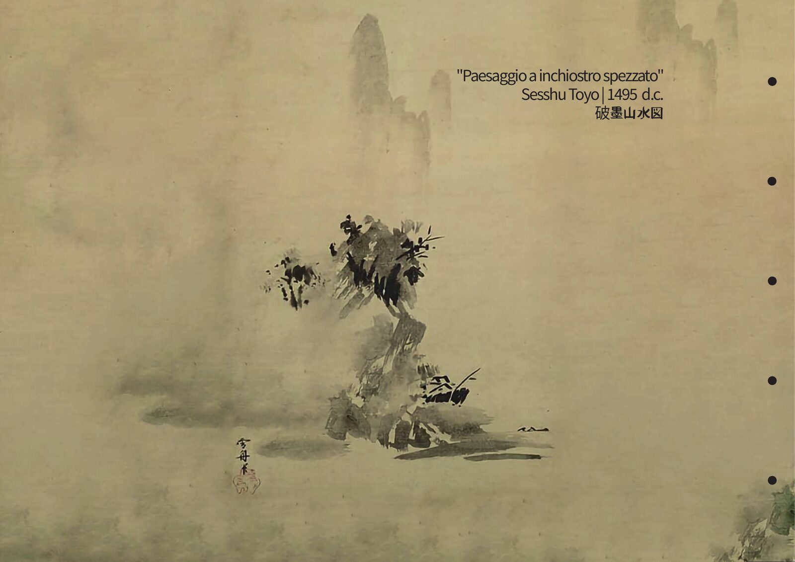 Nami — pagina decorativa: Paesaggio a inchiostro spezzato, Sesshu Toyo