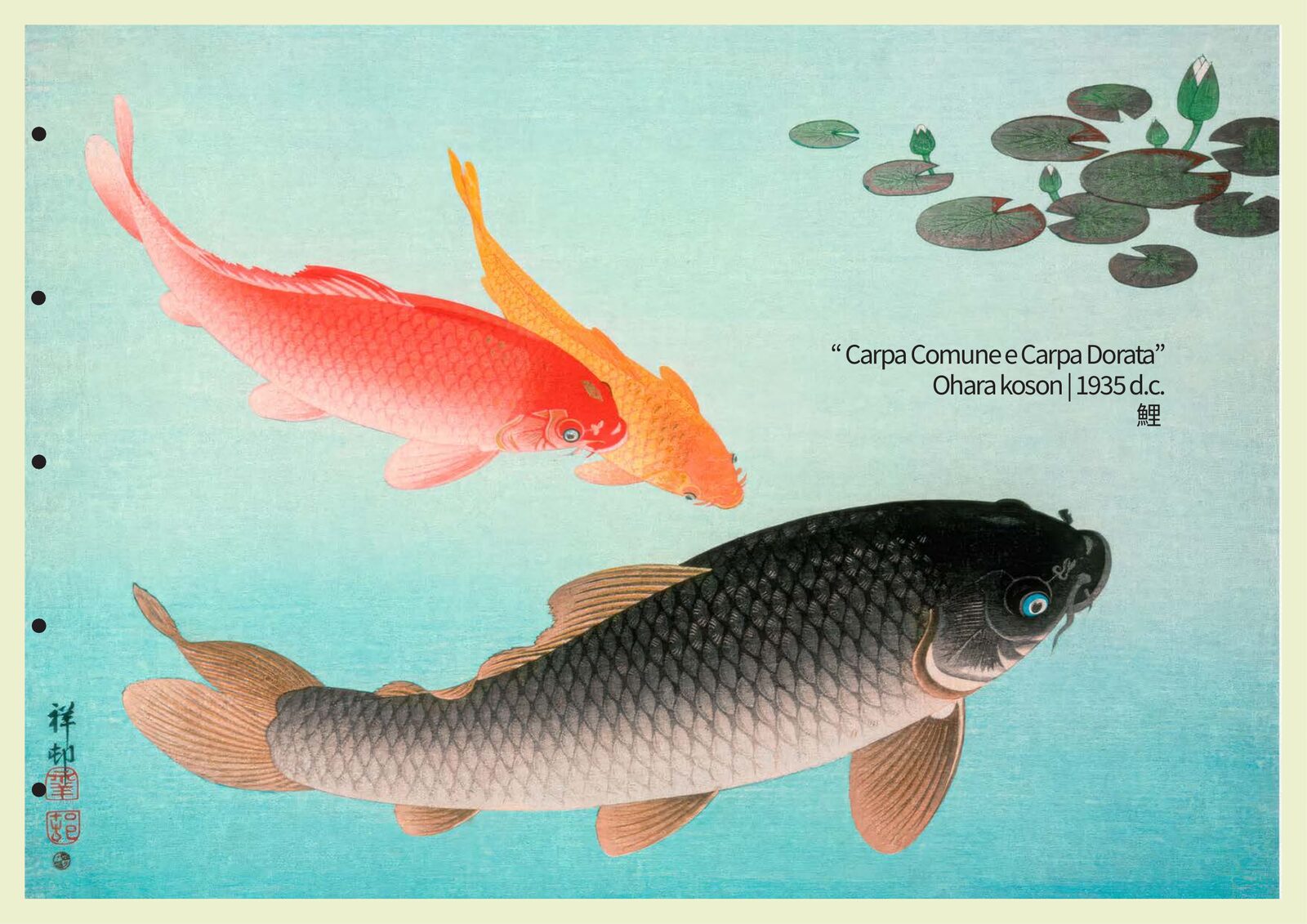 Nami — pagina decorativa: Carpa Comune e Carpa Dorata, Ohara Koson