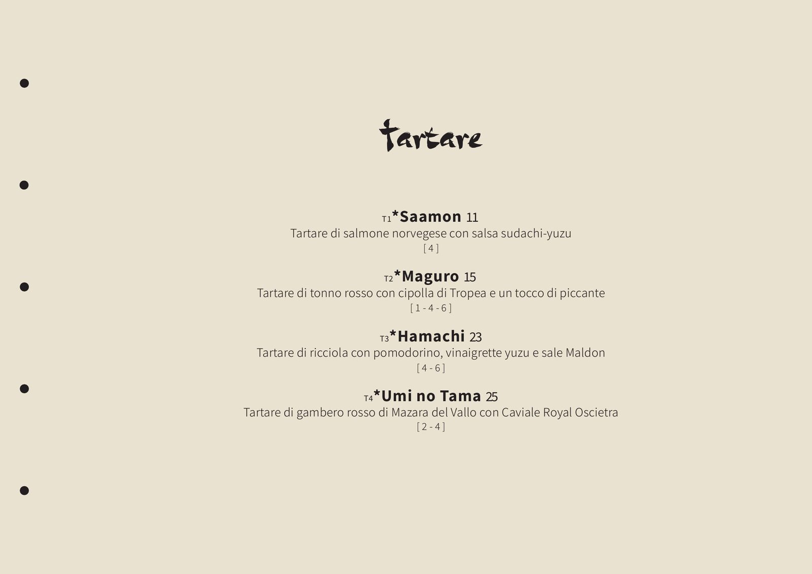 Nami — pagina menu: Tartare