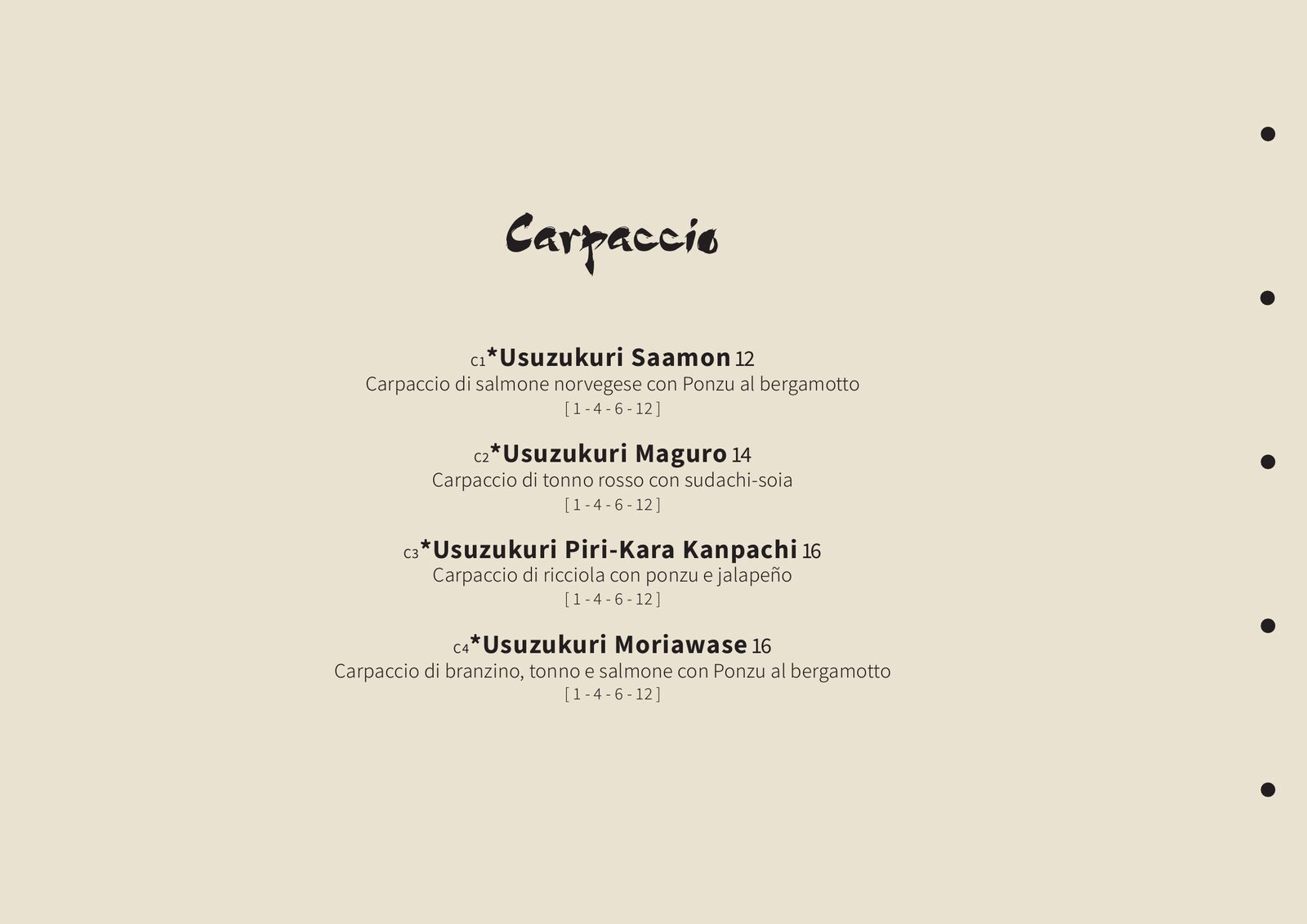 Nami — pagina menu: Carpaccio