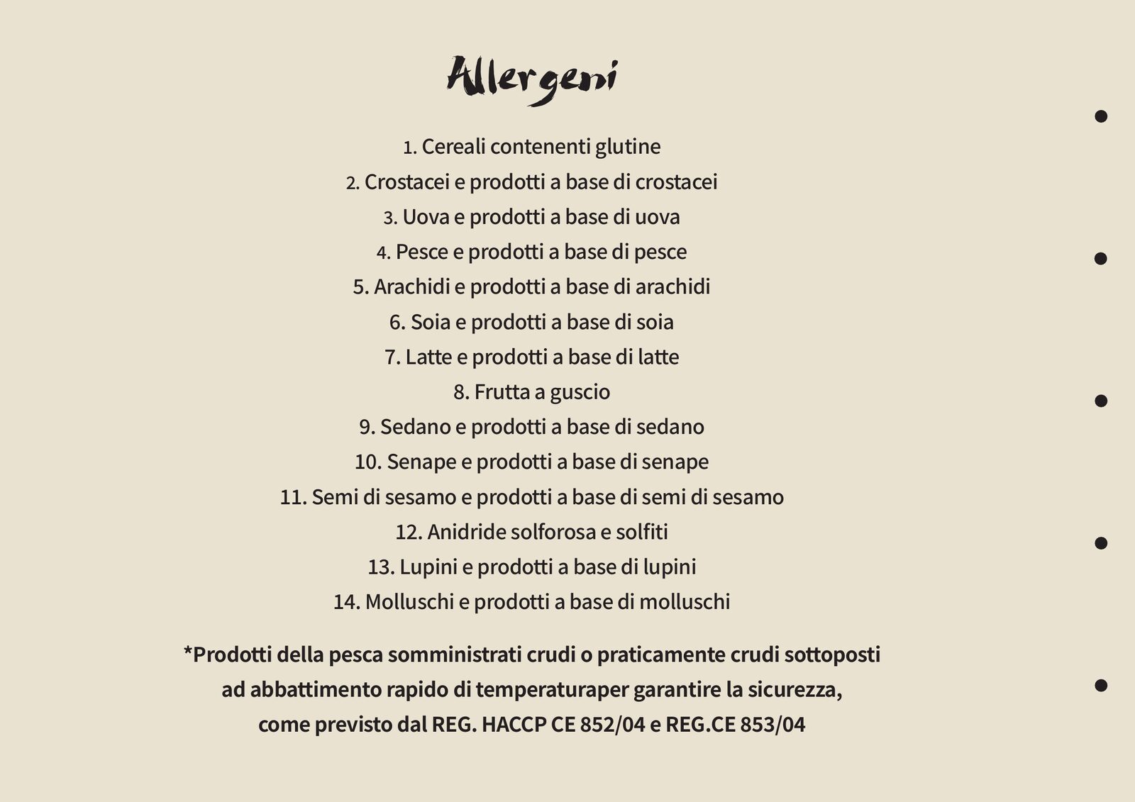 Nami — pagina menu: legenda Allergeni